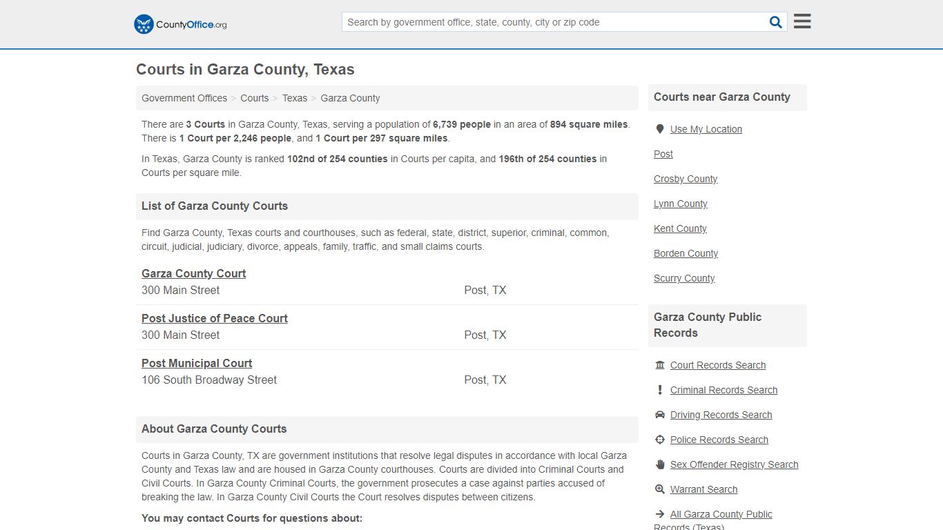 Courts - Garza County, TX (Court Records & Calendars)