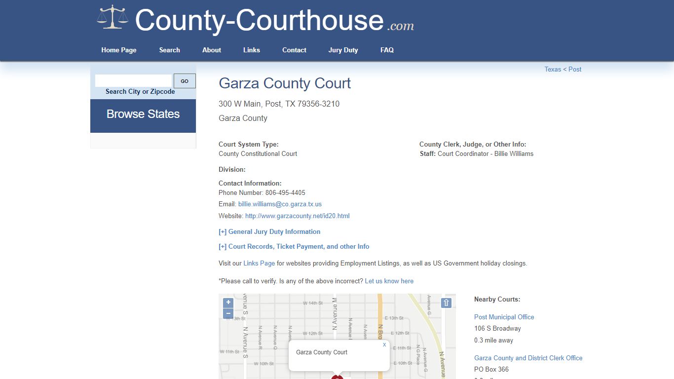 Garza County Court in Post, TX - Court Information